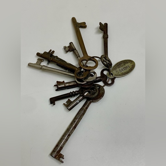 (Lot of 12) Antique Skeleton Keys Property of Chicago Insurance Company Keyring - Picture 16 of 16